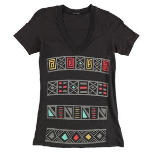 dirty violet Womens Aztec Pattern Graphic T-Shirt, Black, NWT